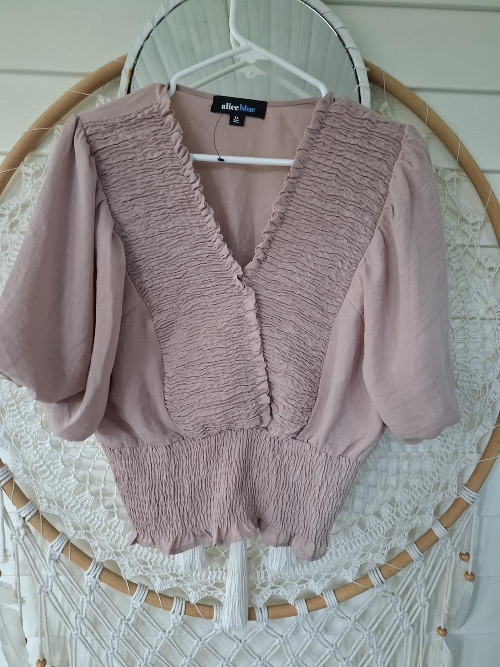 Alice Blue Mauve Pink Smocked V-Neck Blouse